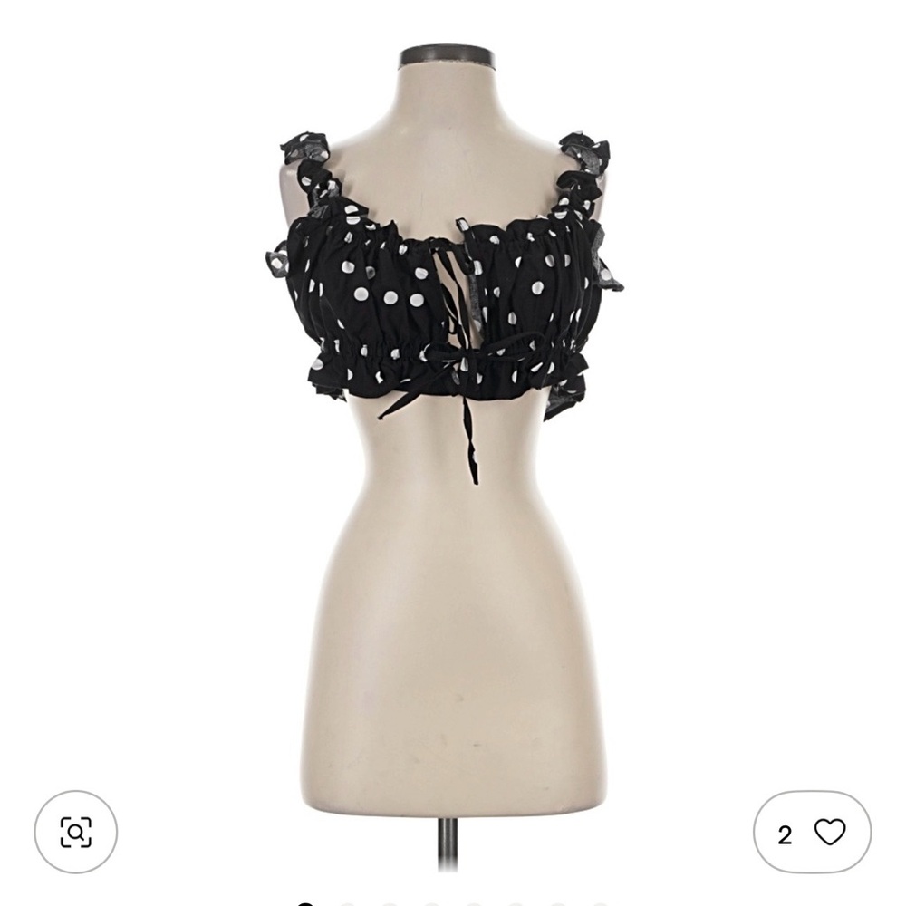 Who What Wear Black & White Polka Dot Ruffle Tie-Front Crop Top